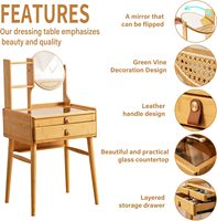Coiffeuse vintage en bois avec miroir et 2 tiroirs, élégante table de maquillage avec organisateur de rangement pour cosmétiques pour chambre à coucher