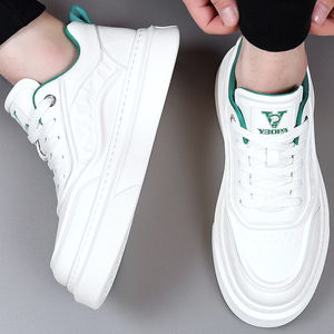 รองเท้าผ้าใบสีขาวสำหรับผู้ชาย หนังแท้ ส้นเตี้ย พื้นยาง EVA พื้นรองเท้าชั้นกลาง น้ำหนักเบา เหมาะสำหรับใส่เดินเล่นสบายๆ - Product Image 2