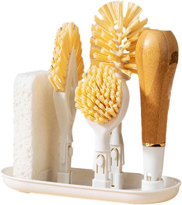 4 in 1 Multifunctional Cleaning <b>Brush</b> Set PET Bamboo Material Pot <b>Bottle</b> Dish <b>Brush</b> With Sponge - Product Image 1