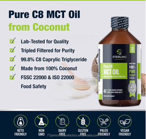 El aceite STERLING NUTRITION Premium 99.7% Pure C8 MCT aumenta las cetonas 3 veces más que otros MCTs-<span class=keywords><strong>Dieta</strong></span> <span class=keywords><strong>Keto</strong></span> y café <span class=keywords><strong>a</strong></span> prueba de balas - Product Image 3