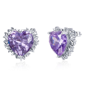 Pendientes de tuerca de amatista con corte de corazón, aleación chapada en plata, regalo de joyería romántica para mujer - Product Image 4