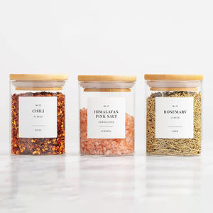 220Ml Chili Seasoning Spice Container Food Storage Jar with Airtight Bamboo Lid Round Clear Spice Jar Glass