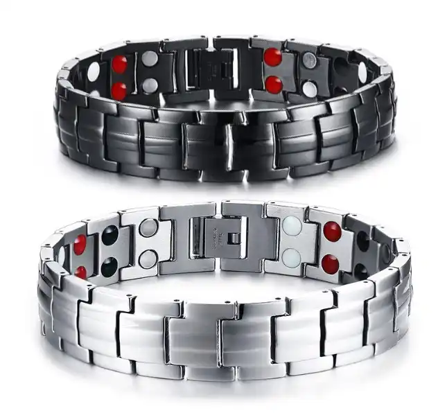 Silver & Gold Tungsten steel Bio Magnetic Double Line Bracelet, Shape:  Round at Rs 380/piece in Jaipur