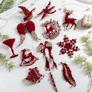 Adornos Colgantes Rojos con Purpurina y Diseño de Reno, Copo de Nieve, Campana, Lazo y Libélula para Árbol de Navidad y Decoración Festiva del Hogar - Product Image 1