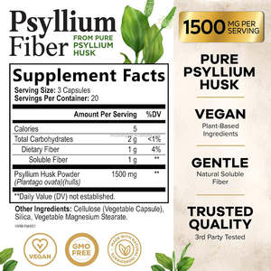 Venta al por mayor 1200mg Cápsulas de psyllium Servicio de etiqueta privada 1000 Botellas MOQ Fabricante certificado GMP - Product Image 5