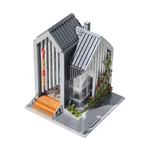 创作者专家011001街景现代图书馆模型创意积木2734个人电脑Moc模块化砖书店
