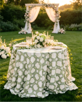Nappe Ronde Personnalisée à Motif Végétal en Coton, Lin et Polyester, Faible MOQ, Vente en Gros, pour Mariage et Fête d'Anniversaire