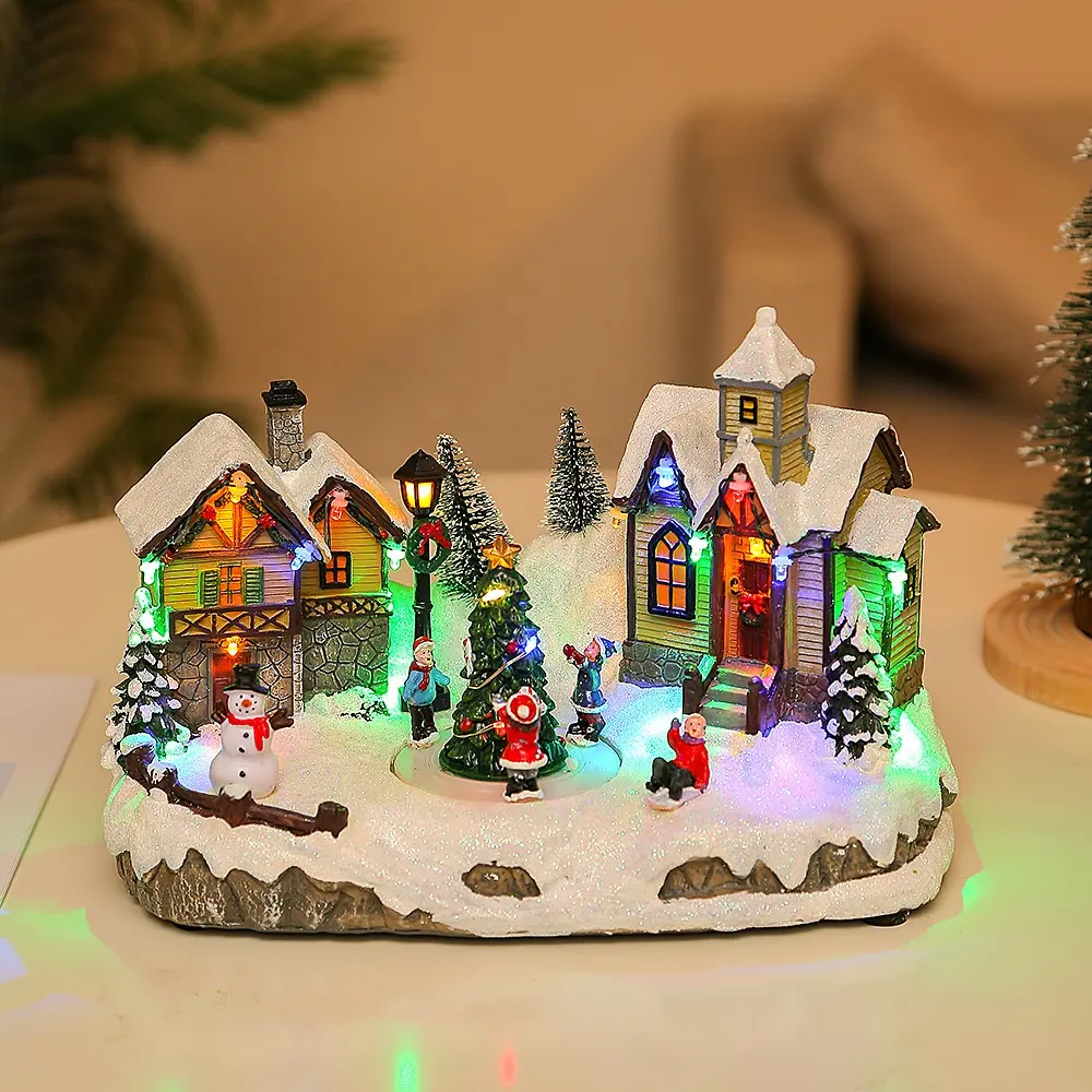 LED発光樹脂クリスマスオルゴールスノーハウスクリスマスデスクトップオーナメントデコレーションクリスマスサプライヤー
