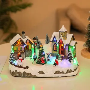 Led Lichtgevende Hars Kerst Muziekdoos Snow House Kerst Desktop Ornamenten Decoraties Xmas Leverancier