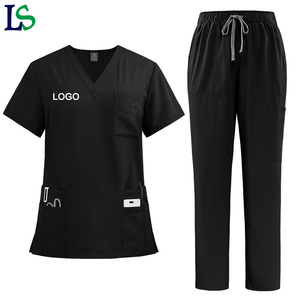 Ensemble d'uniformes de travail pour infirmières à col en V, avec logo brodé personnalisé, multi-poches, hauts extensibles et pantalons cargo, pour femmes, tenues d'infirmières, <span class=keywords><strong>cape</strong></span> - Product Image 2
