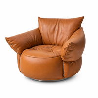 Fauteuil pivotant en cuir véritable avec coussin moelleux, fauteuil lounge individuel, fauteuil d'appoint rond personnalisable pour salon