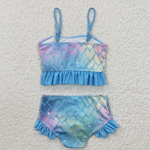 Traje de Baño de Dos Piezas para Bebés Niñas, Diseño de Sirena Princesa, Estampado de Escamas de Corazón, Bikini - Product Image 4