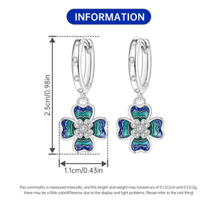 ต่างหู/ห่วงรูปโคลเวอร์สี่แฉกสีทองแดงขาว ต่างหูระดับไฮเอนด์ดีไซน์เฉพาะตัว สไตล์ผู้หญิง - Product Image 2