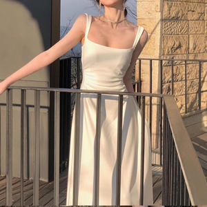 2025 estate di fascia alta del primo amore vestito bianco cinturino per le donne eleganti Slim Fit stile francese Casual abito lungo - Product Image 3