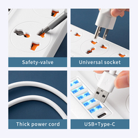 Enchufe de Extensión Universal SUZHERM con 4/5 Tomas de Corriente Alterna, 5 Puertos USB, 1 Puerto Tipo C, Interruptor de Control Principal, Protección Contra Sobrecarga, Cable de 2 m, IP20