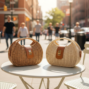 Bolsos de Mano y Bandolera de Estilo Vacacional, con Marco de Hierro en Forma de Concha/Media Luna, Tejidos con Cuerda de Papel - Product Image 1