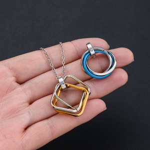 Pendentif carré géométrique en alliage à trois anneaux pour la fabrication de colliers, accessoires de bijoux DIY, composant en métal plaqué - Product Image 4