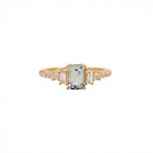 Natural <b>Emerald</b> Cut Aquamarine Wedding Party <b>Ring</b> 925 Sterling <b>Silver</b> Solid Gold Luxury Fine Jewelry OEM ODM Wholesale Supplier - Product Image 1