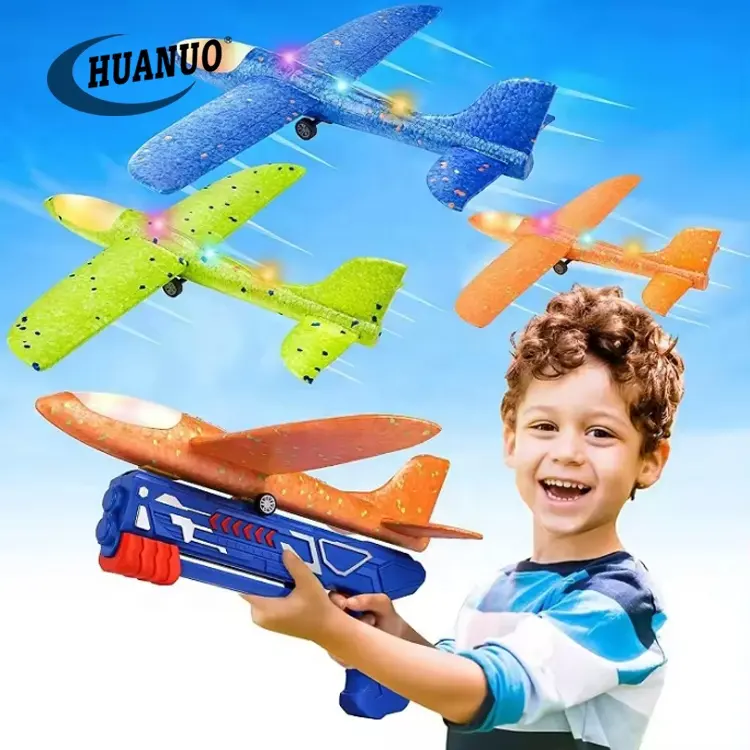 3 Pack Airplane Launcher Toy 12.6" Foam Glider Led Flight Mode Catapult Plane for Kids Outdoor Sport Flying Toys