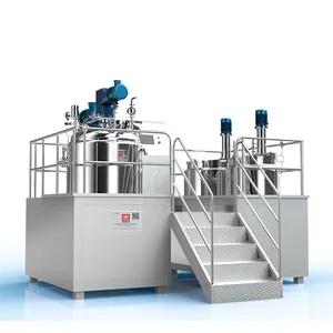 Large 2000L steam heating frequency converter speed-adjustable fixed vacuum emulsification mixing