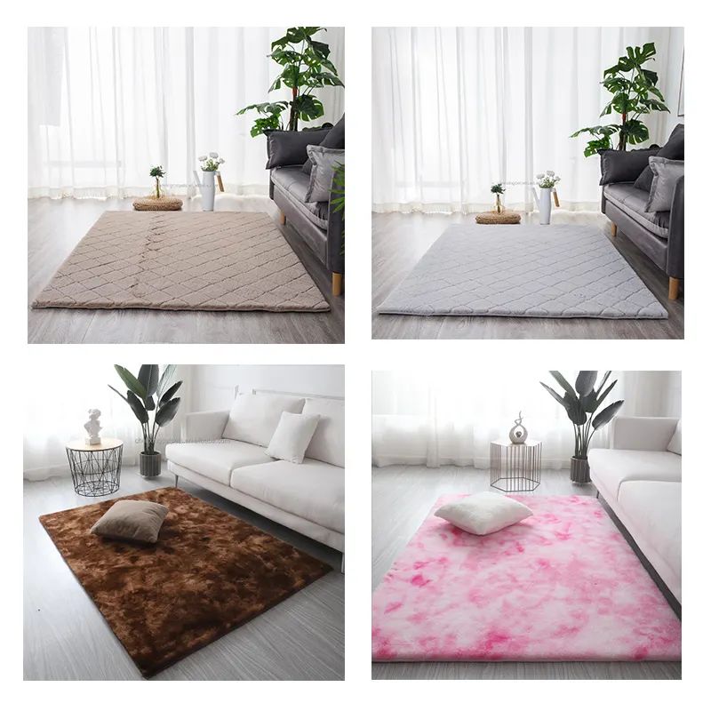 luxury New Quality Custom Soft Feeling Faux Rabbit Fur Rug carpet Plush House Door Floor Gray shaggy washable area rug karpet