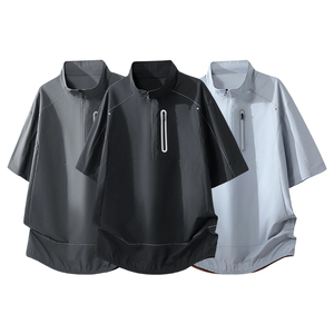 Suministro al por mayor ODM Camiseta deportiva de manga corta con cremallera de cuarto, 120GSM, 100% poliéster, lisa, holgada, de tejido Nano Grid, que absorbe la humedad, para hombre - Product Image 2