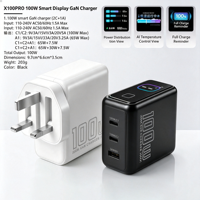Chargeur rapide double USB-A 100W GaN avec écran LED intelligent, adaptateur mural de charge rapide intelligent AI pour iPhone Samsung