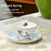 Ensemble tasse et soucoupe à café en porcelaine fine de style européen, bord doré, pour le thé de l'après-midi, résistant au lave-vaisselle, motif floral