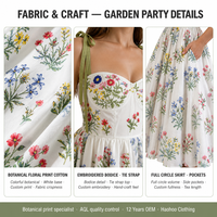 Robe Midi Plissée à Bretelles Fines Broderie Florale Personnalisée Style Bustier avec Poches pour Femme, Vente en Gros, Fabricant OEM, Style Bohème