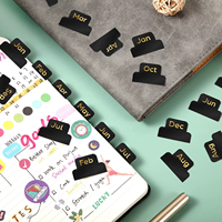 Personnalisez votre design : 12 étiquettes adhésives mensuelles noires avec feuille d'or, autocollants décoratifs pour agenda