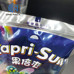Bolsas desechables de papel de aluminio impresas OEM, bolsa de jugo de inyección, bolsas <span class=keywords><strong>Capri</strong></span> <span class=keywords><strong>Sun</strong></span> con orificio de paja fácil de meter - Product Image 3