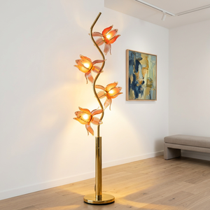 Elegant Lotus Floor Lamp Wholesale, 4 Petal Acrylic <b>Shade</b>, S-shaped Golden Stand, Indoor Hotel Lighting - Product Image 3