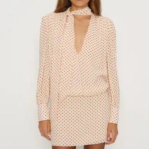 Vestido Mini de Lunares de Primera Calidad para Mujer, con Cuello de Lazo, Manga Larga y Cintura Cruzada, Estilo Casual - Product Image 2