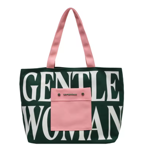 Bolsa de lona de gran capacidad y nueva bandolera con bloques de color y estampado de letras, bolso de compras suave y portátil para mujer - Product Image 1