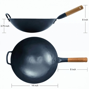 Juego de Woks de Acero al Carbono con Mango de Madera, Espátula de Madera, Colador de Anillo y Colador de Alambre para Uso en Restaurantes y Hoteles - Product Image 2