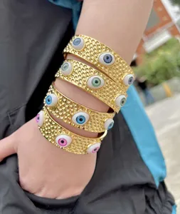 Bracelet porte-bonheur avec œil de dinde ouvert à la main pour femme, gourmette ajustable en or 18, nouvelle mode 2023