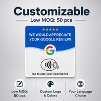 Carte de commentaires Google NFC avec support adhésif, texte personnalisé en anglais, espagnol, portugais, français, italien, allemand pour usage professionnel