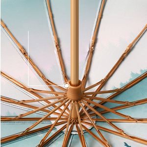 Parapluie pliant 3 sections pour femme, motif encre et tuile chinoise, protection solaire, manche en bois, modèle Why407 - Product Image 4