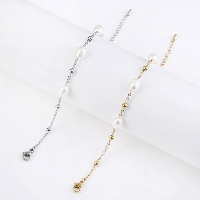 Natural Genuine Pearl Bracelet Silver 18K Gold PVD Plated Stainless Steel Charm Freshwater Pearl Bracelets