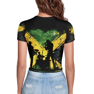 Womens Wholesale Summer T-Shirts Featuring Custom <strong>Jamaican</strong> Flag Crop <strong>Tops</strong> Ideal for Jamaica Vacations - Product Image 3