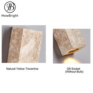 モダンな黄色の洞窟石LED壁壁コンセ屋内天然トラバーチンロングガラスラウンドシェードベッドサイドライトリビングルーム用 - Product Image 5
