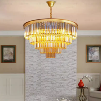 Lustre LED en cristal moderne de luxe à 4 niveaux, lampe suspendue contemporaine, chrome/noir, éclairage élégant pour salon et salle à manger