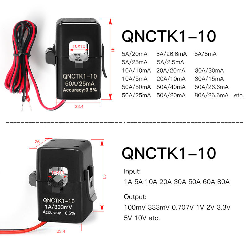 Clamp CT Current Transformer Split Core Current Sensor QNCTK1-16 50a 333mv 20A 1V 5A Ac Open Type Current Transducer 100a 0.333V