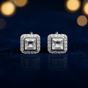 Boucles d'oreilles clous en zircon taille princesse blanc champagne, serti clos géométrique, bijoux de mode classiques pour femme pour les soirées - Product Image 2