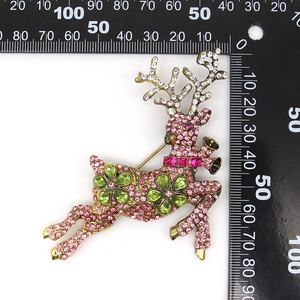 卸売カスタマイズクリスマスジュエリーピンクラインストーン鹿梅花トナカイグリーンミトンブローチクリスマスギフト用 - Product Image 4