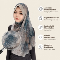 Zifeng OEM Hijab à imprimé abstrait artistique, à volants et ourlet festonné, pour femmes musulmanes, avec double drapé, foulard de mode