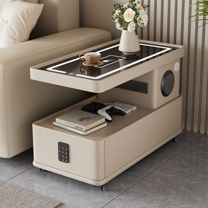 Multifunctional <b>Smart</b> Side Coffee Table LED Light Storage Movable <b>Lock</b> Wheels Wood Modern Design Bedroom Furniture Living Room A - Product Image 3
