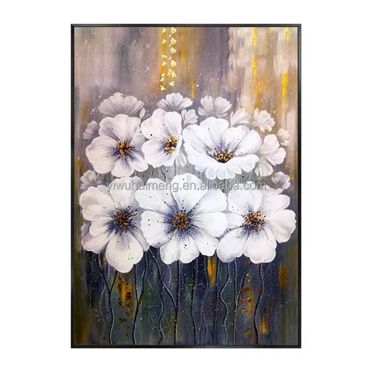Modern Decoration Abstract white flower handmade gold foil artwork Oil Painting Large Size picture flower wall art