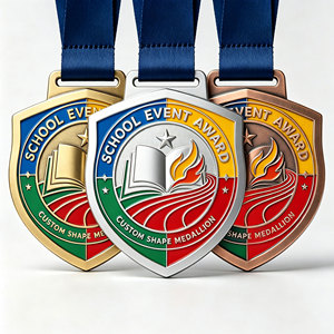 เหรียญรางวัลกีฬาโลหะโลโก้สั่งทำ ราคาโรงงาน MOQ ต่ำ เหรียญรางวัลทองสำหรับงานโรงเรียน พร้อมริบบิ้นสั่งทำพิเศษ จัดส่งรวดเร็ว - Product Image 1
