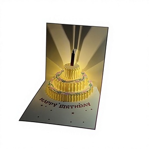 Carte de vœux d'<span class=keywords><strong>anniversaire</strong></span> musicale et lumineuse, gâteau 3D au design raffiné, cadeau fait main pour déclaration d'amour, petite carte de vœux pour envoyer à des amis, avec dorure à chaud - Product Image 1